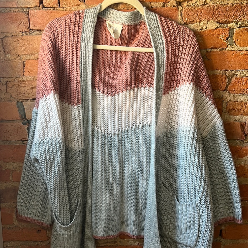 Knit block colored cardigan